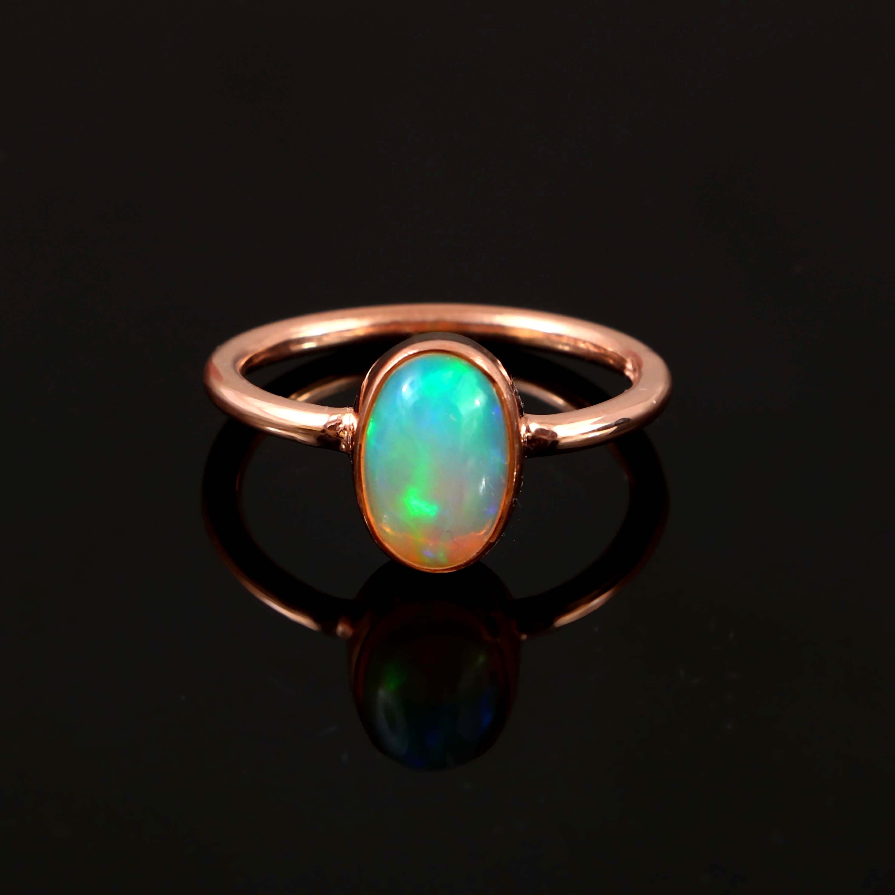 Natural Ethiopian Opal Oval Cabochons Gemstone Ring