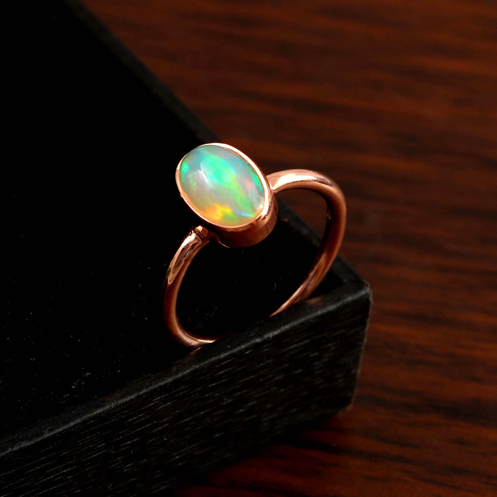 Natural Ethiopian Opal Oval Cabochons Gemstone Ring