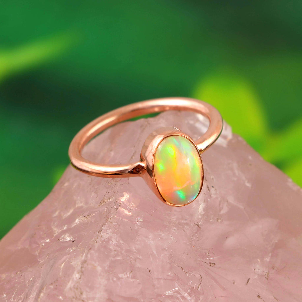 Natural Ethiopian Opal Oval Cabochons Gemstone Ring