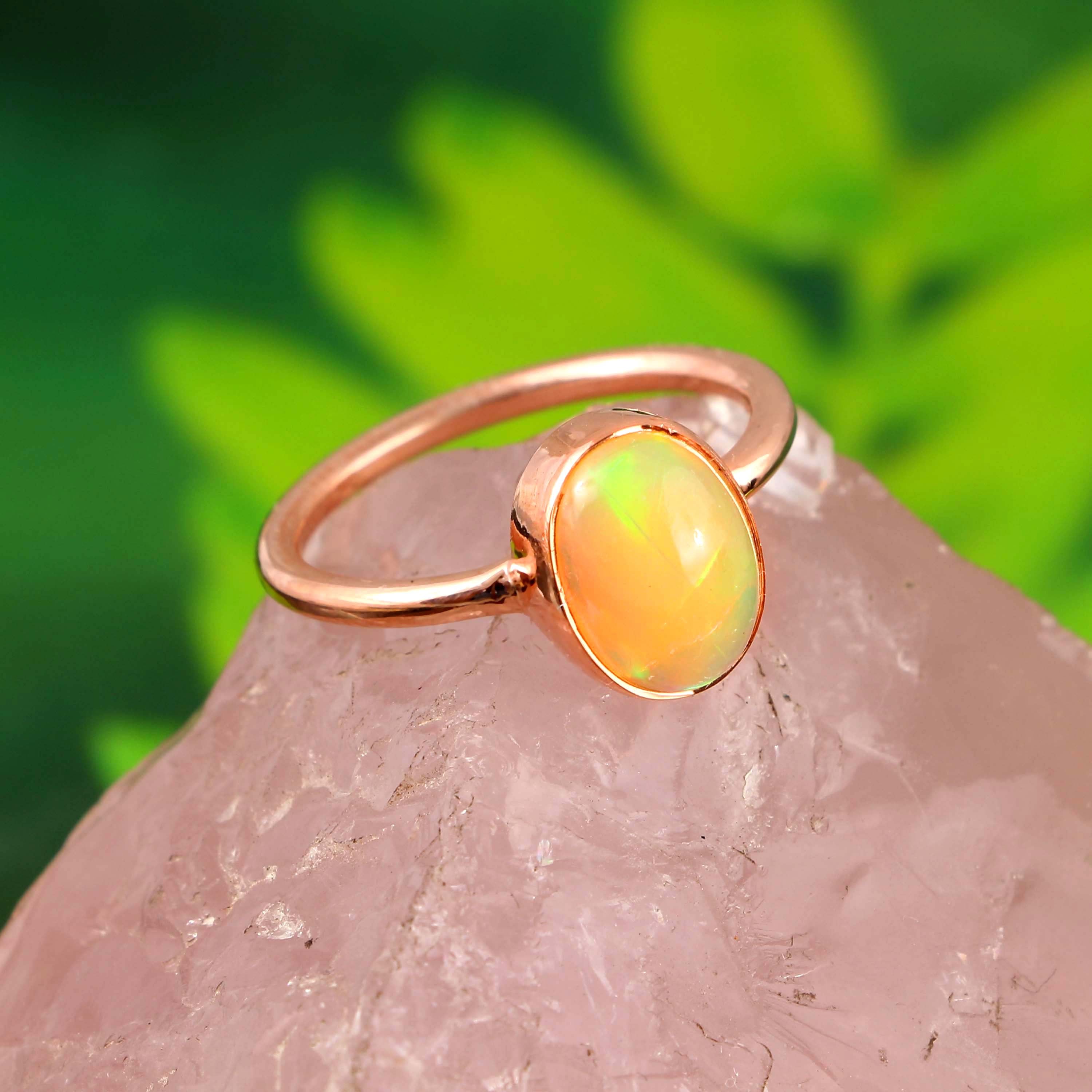 Natural Ethiopian Opal Oval Cabochons Gemstone Ring