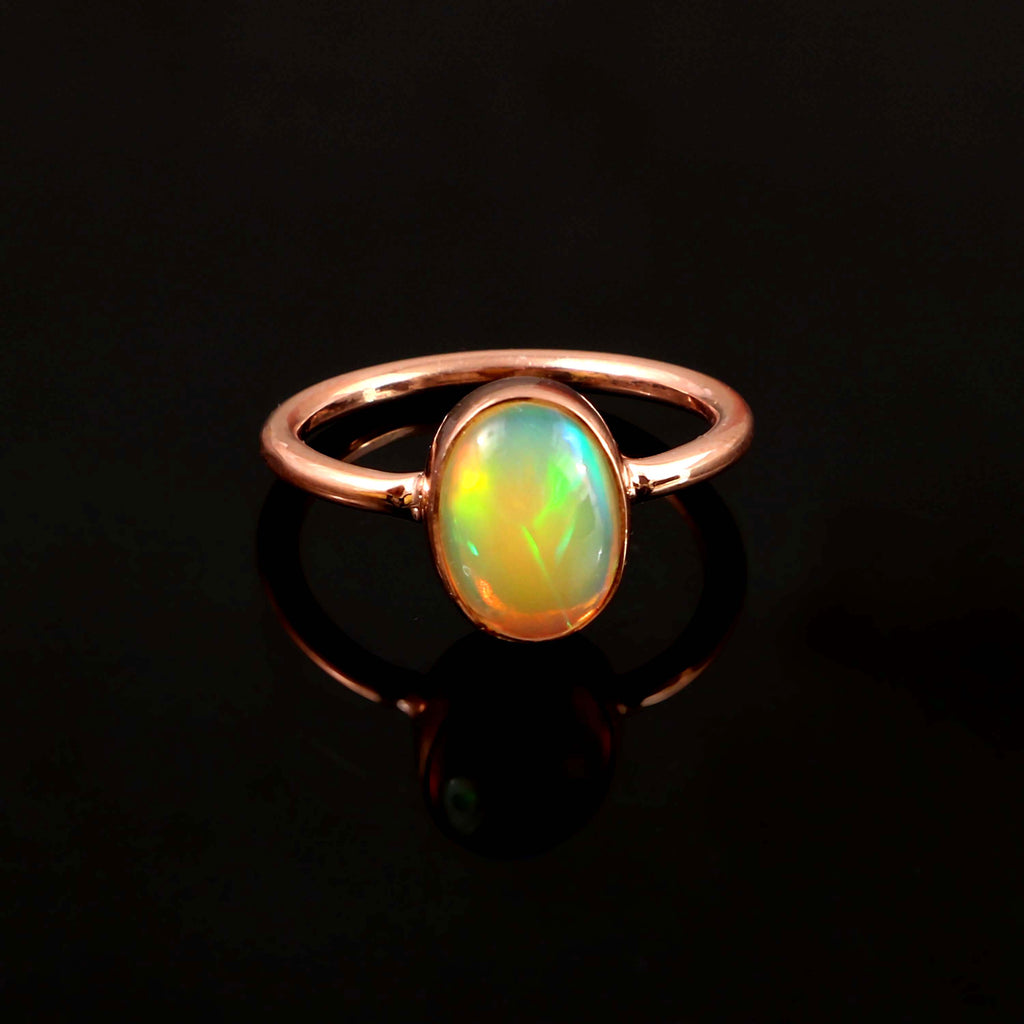 Natural Ethiopian Opal Oval Cabochons Gemstone Ring