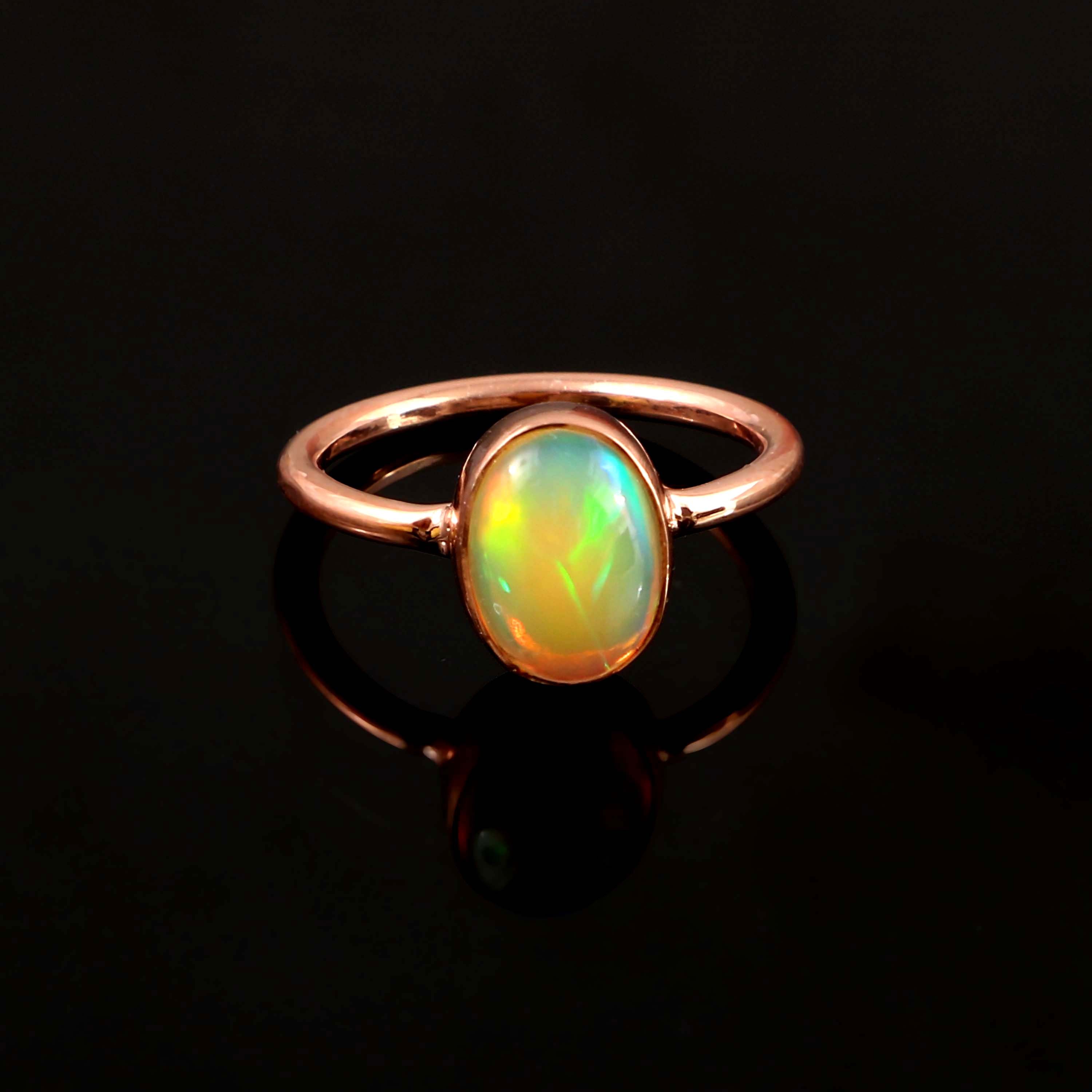 Natural Ethiopian Opal Oval Cabochons Gemstone Ring