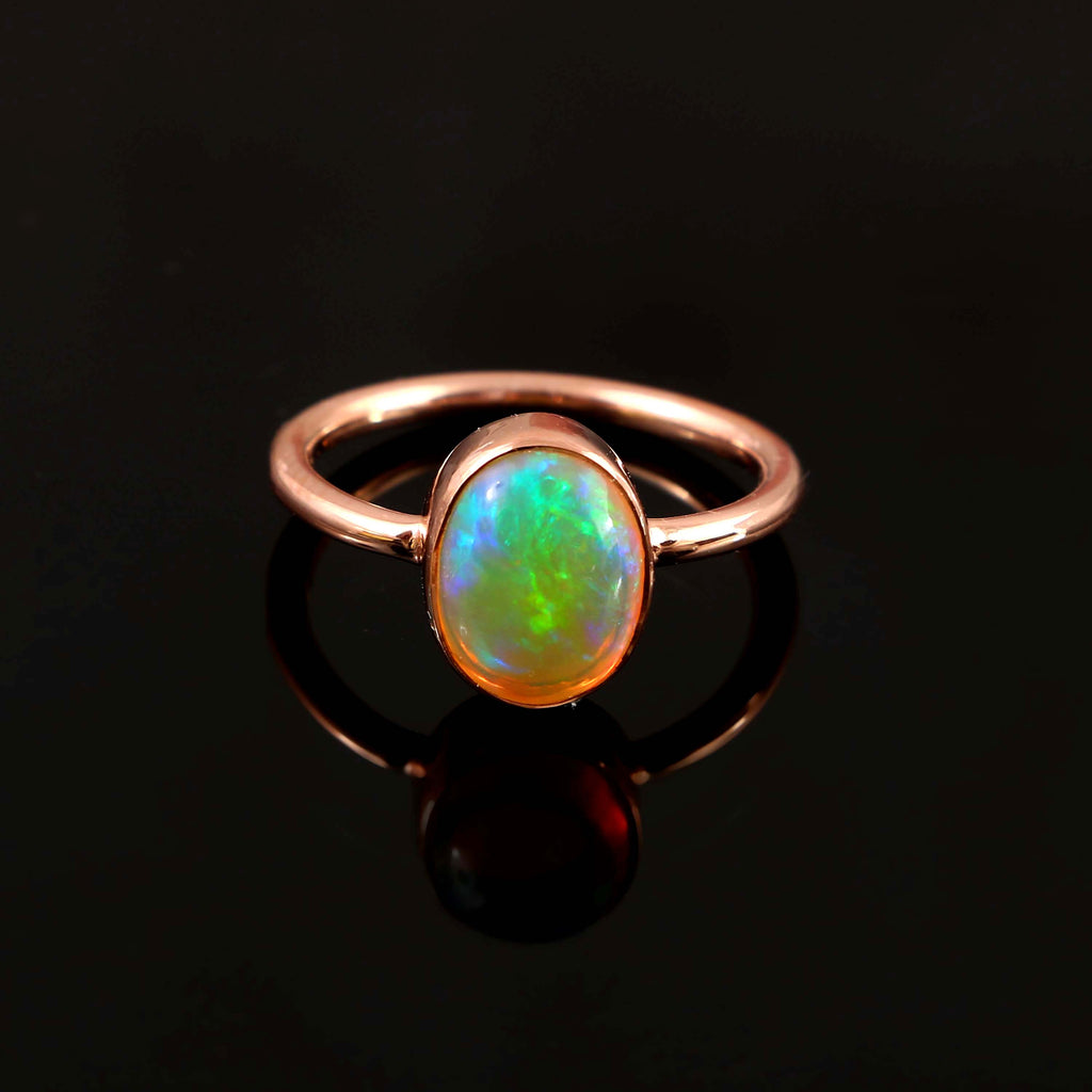 Natural Ethiopian Opal Oval Cabochons Gemstone Ring