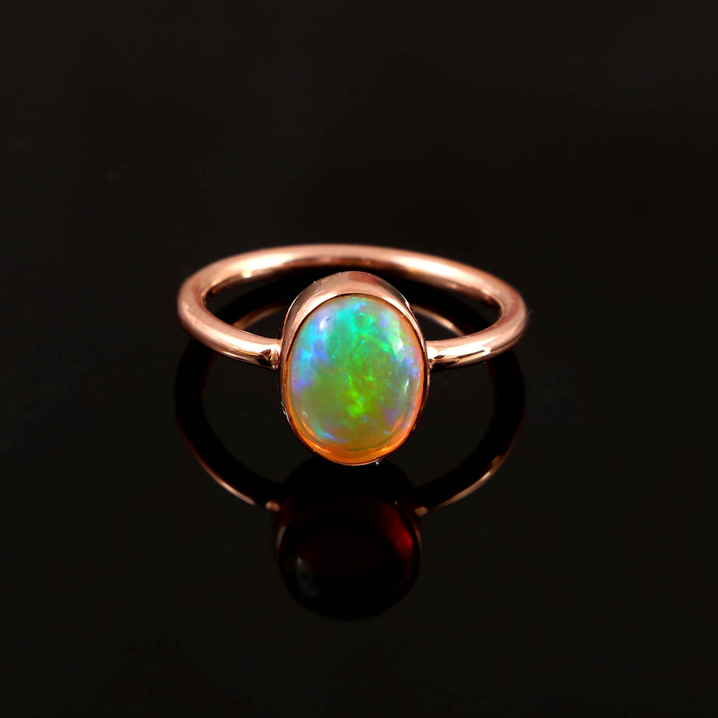 Natural Ethiopian Opal Oval Cabochons Gemstone Ring