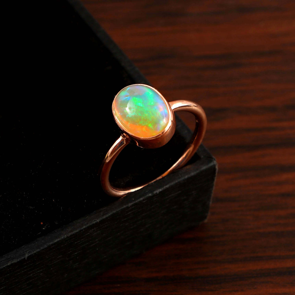 Natural Ethiopian Opal Oval Cabochons Gemstone Ring