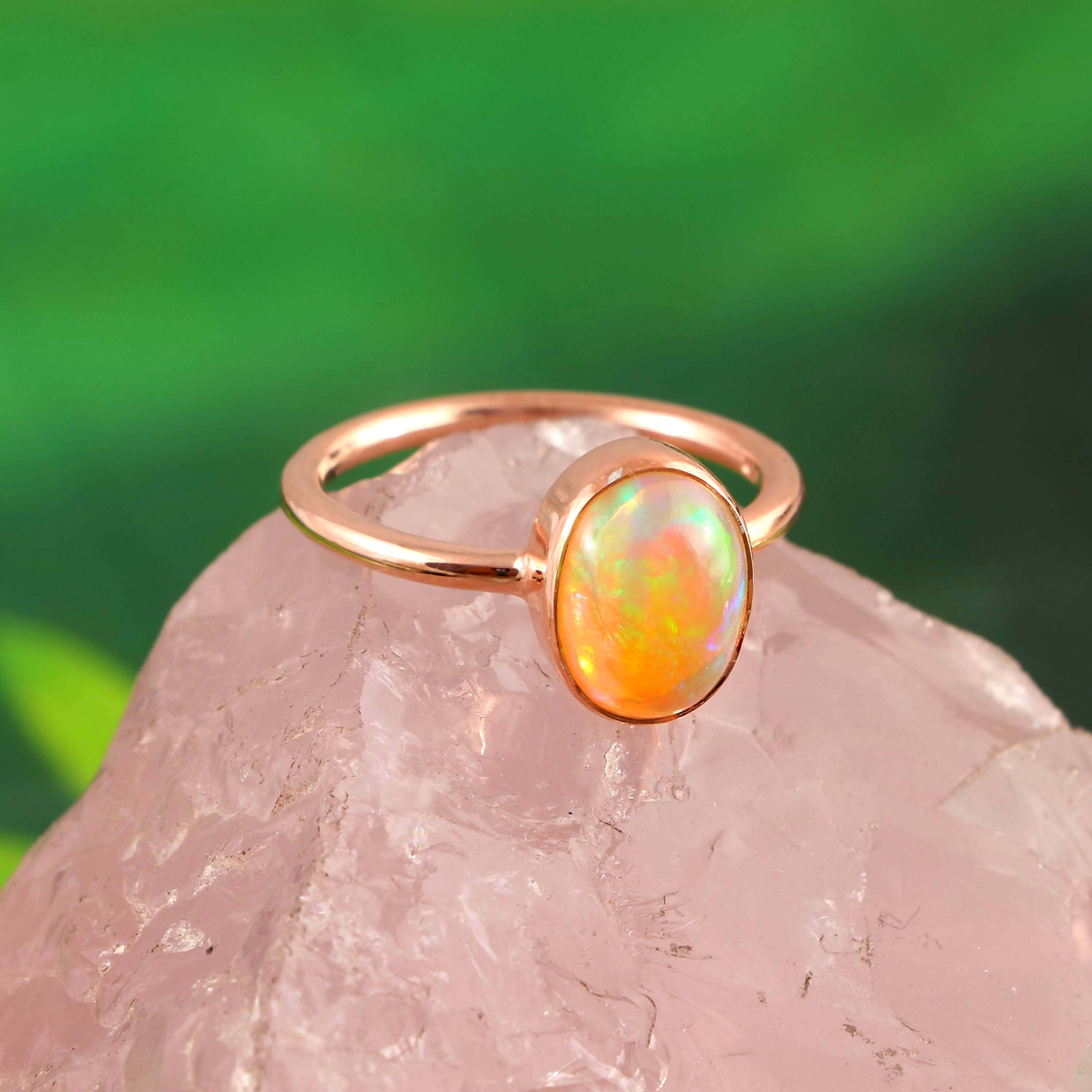 Natural Ethiopian Opal Oval Cabochons Gemstone Ring