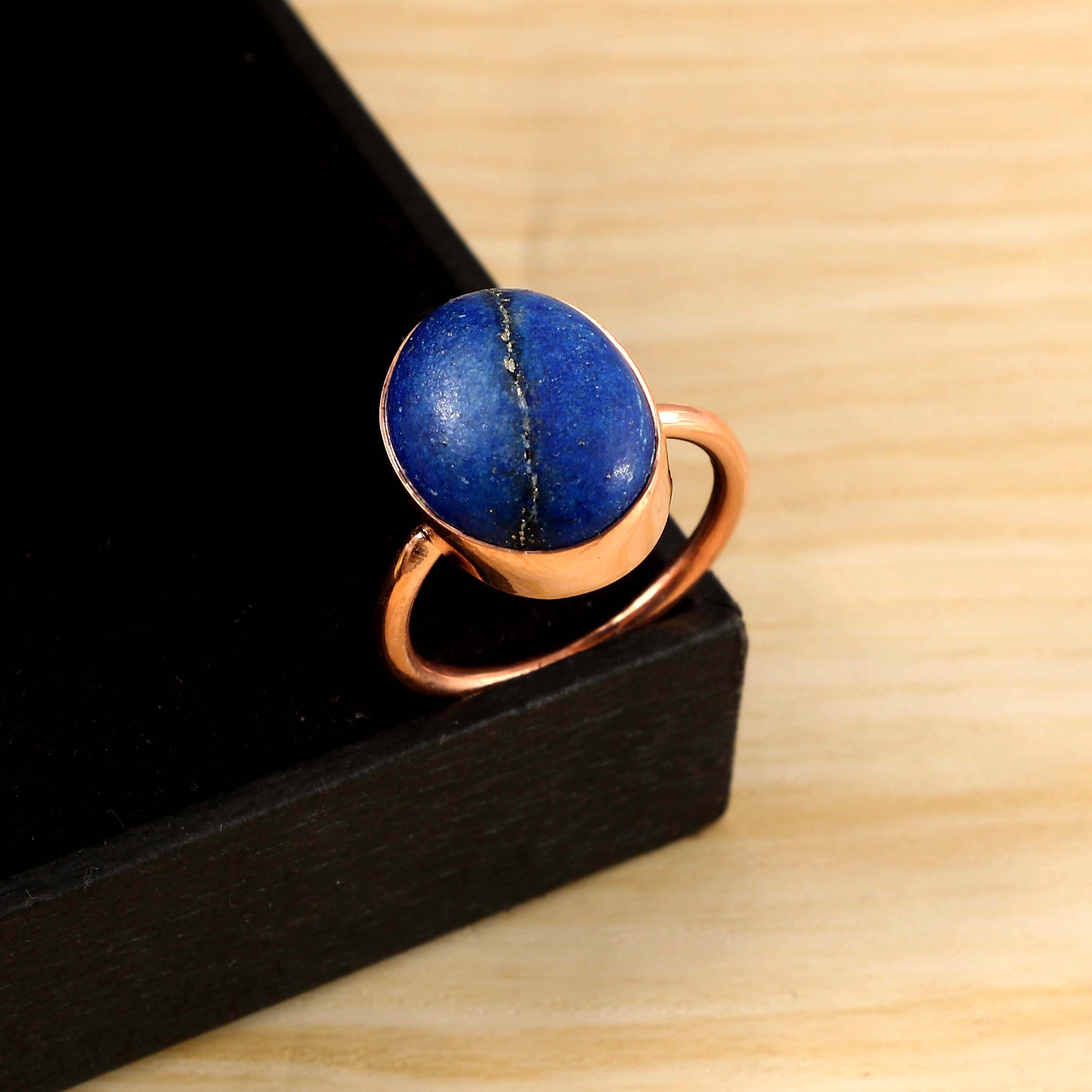 Natural Lapis Lazuli Oval Cabochons Gemstone Ring