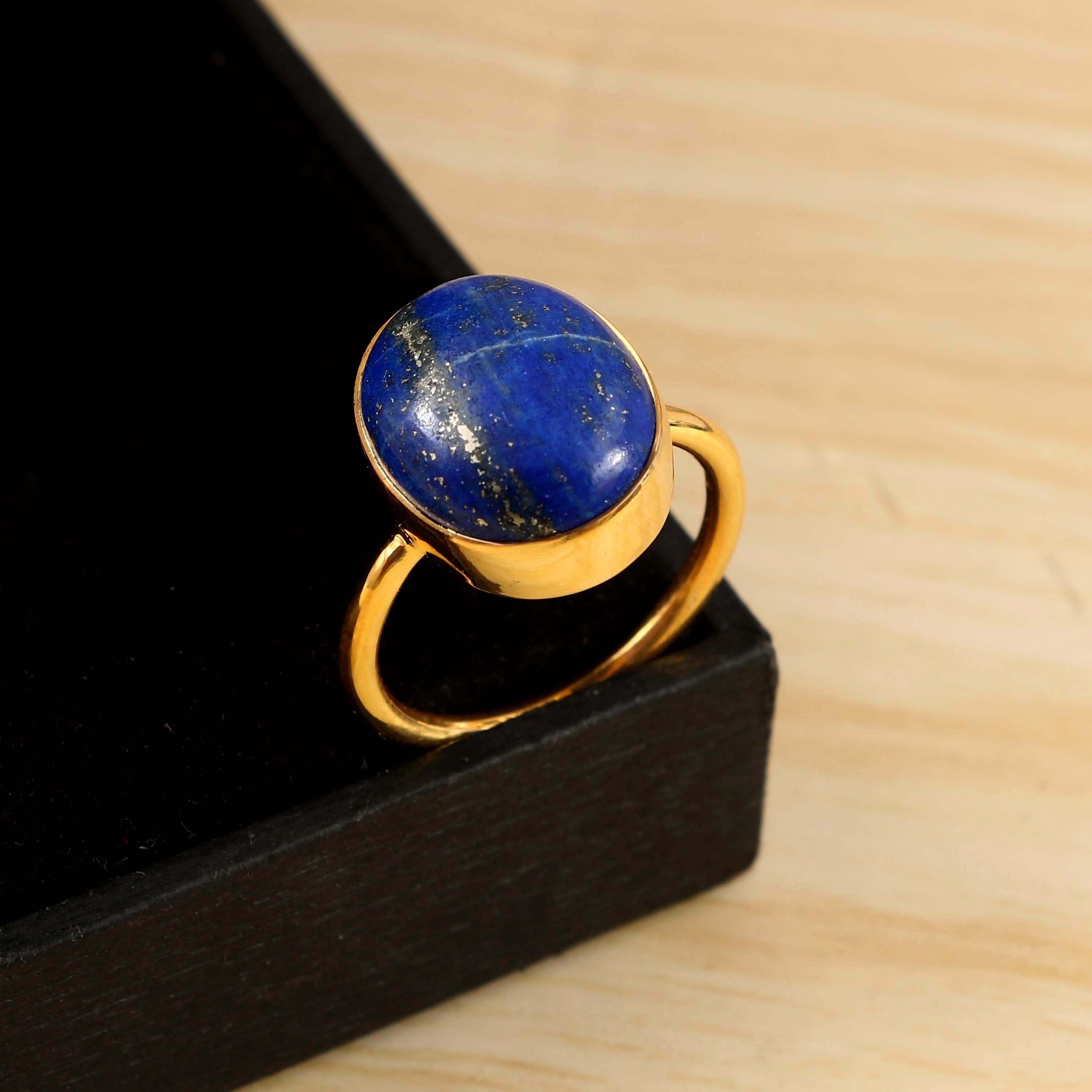 Natural Lapis Lazuli Oval Cabochons Gemstone Ring