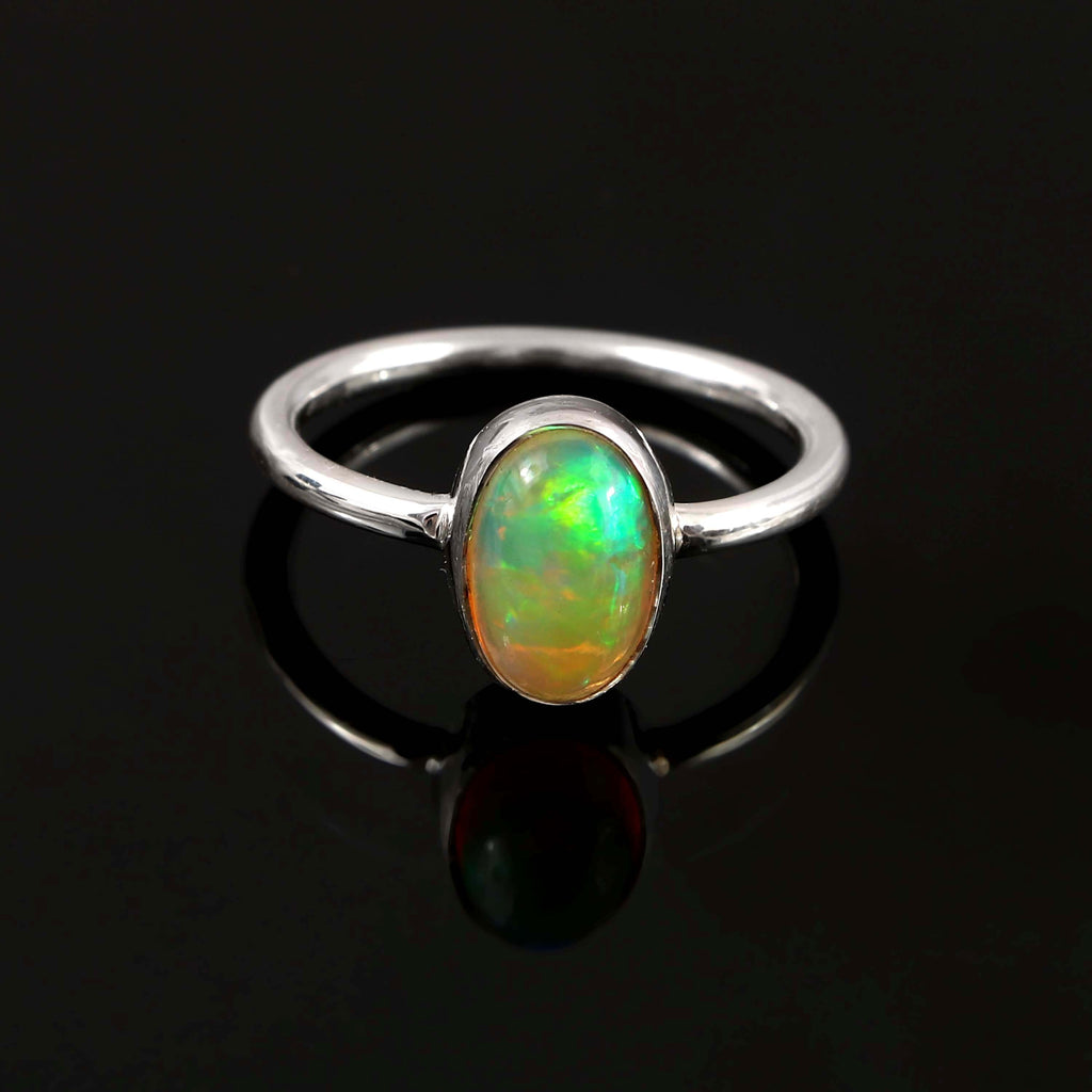 Natural Ethiopian Opal Oval Cabochons Gemstone Ring