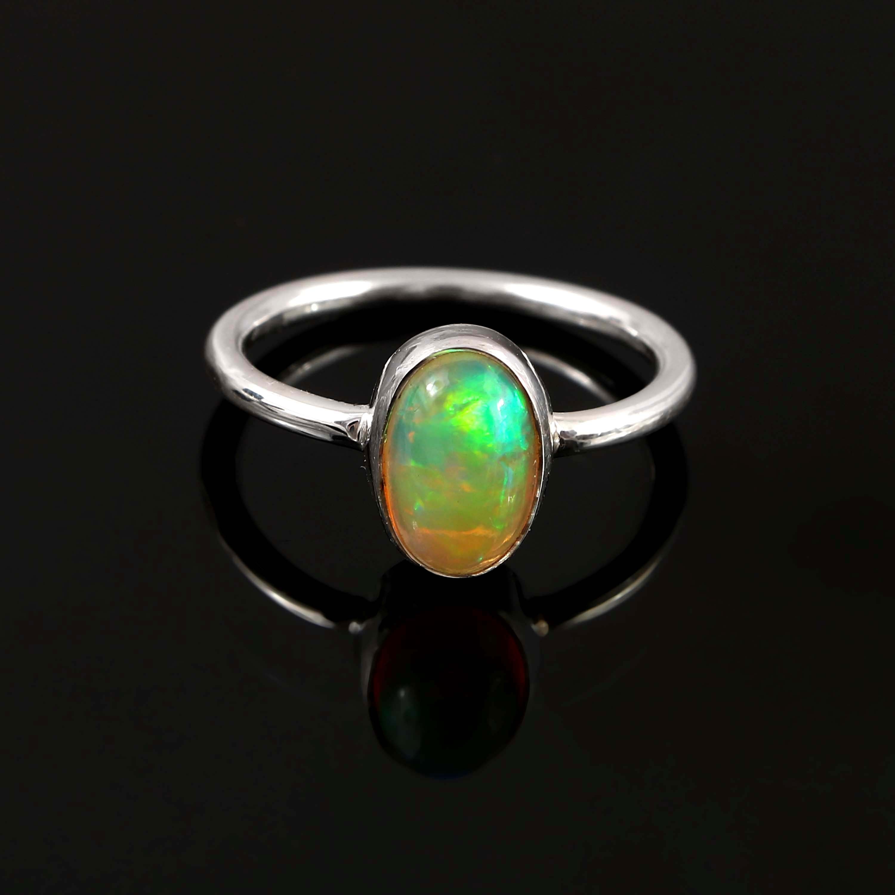 Natural Ethiopian Opal Oval Cabochons Gemstone Ring