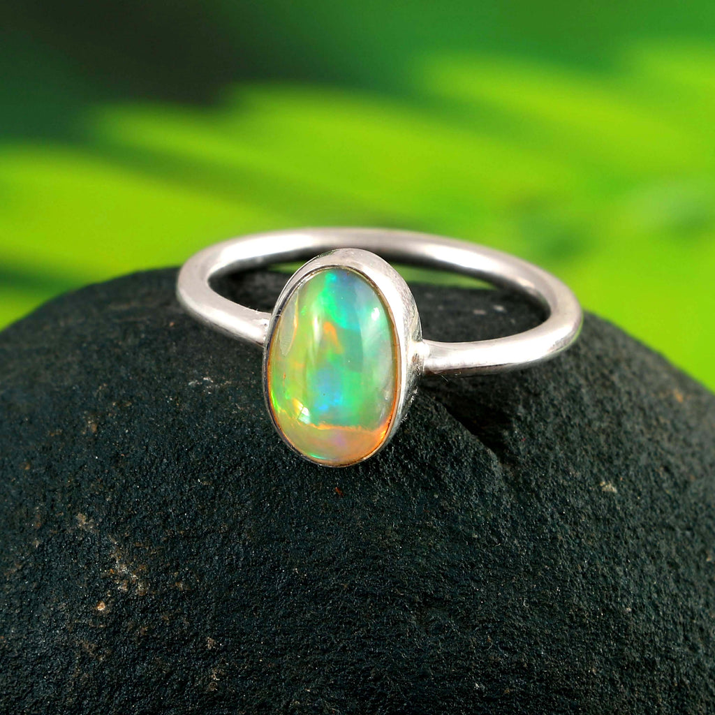 Natural Ethiopian Opal Oval Cabochons Gemstone Ring