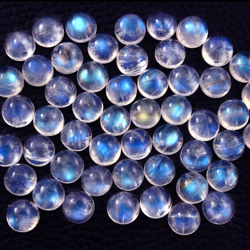 Natural Rainbow Moonstone Round Cabochon's  Loose Gemstone
