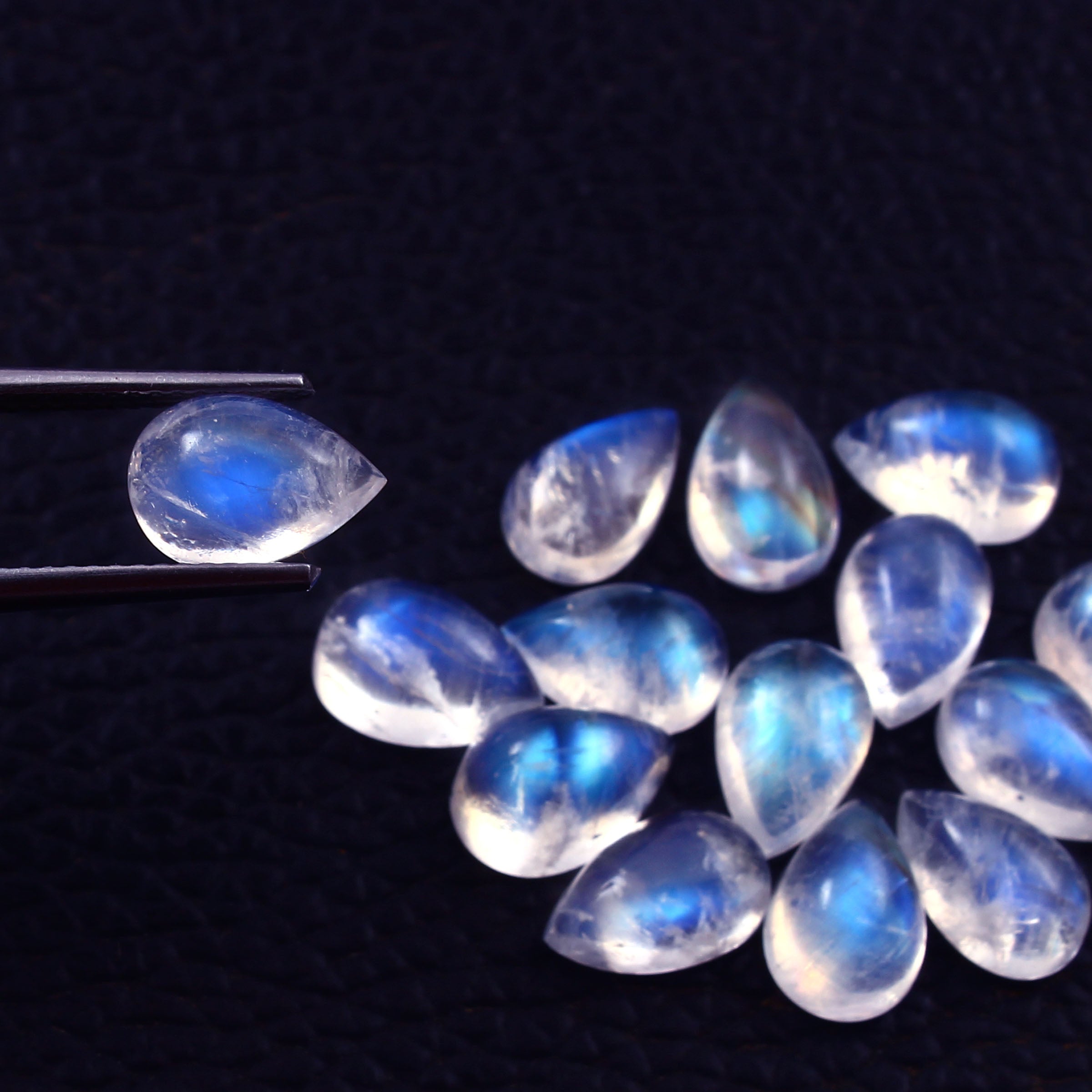 Natural Rainbow Moonstone Pear Cabochon's Loose Gemstone