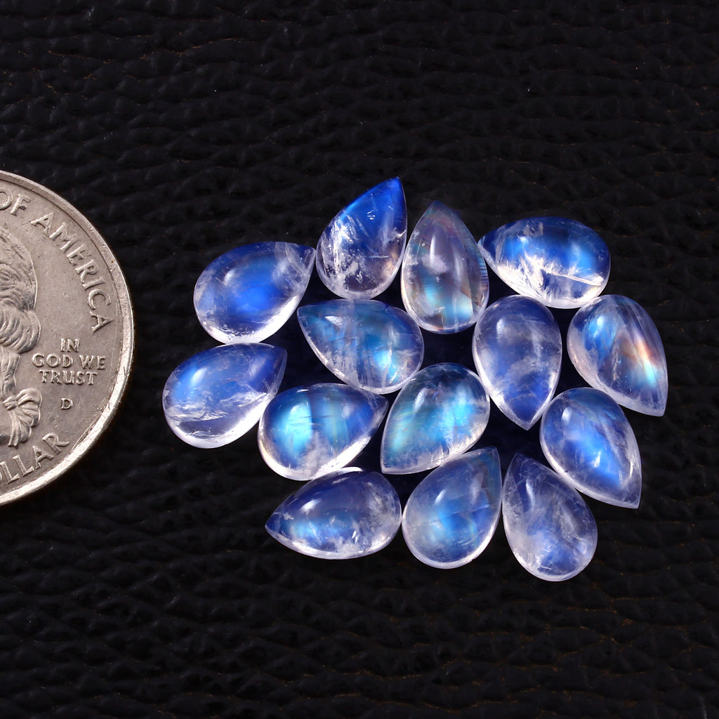 Natural Rainbow Moonstone Pear Cabochon's Loose Gemstone