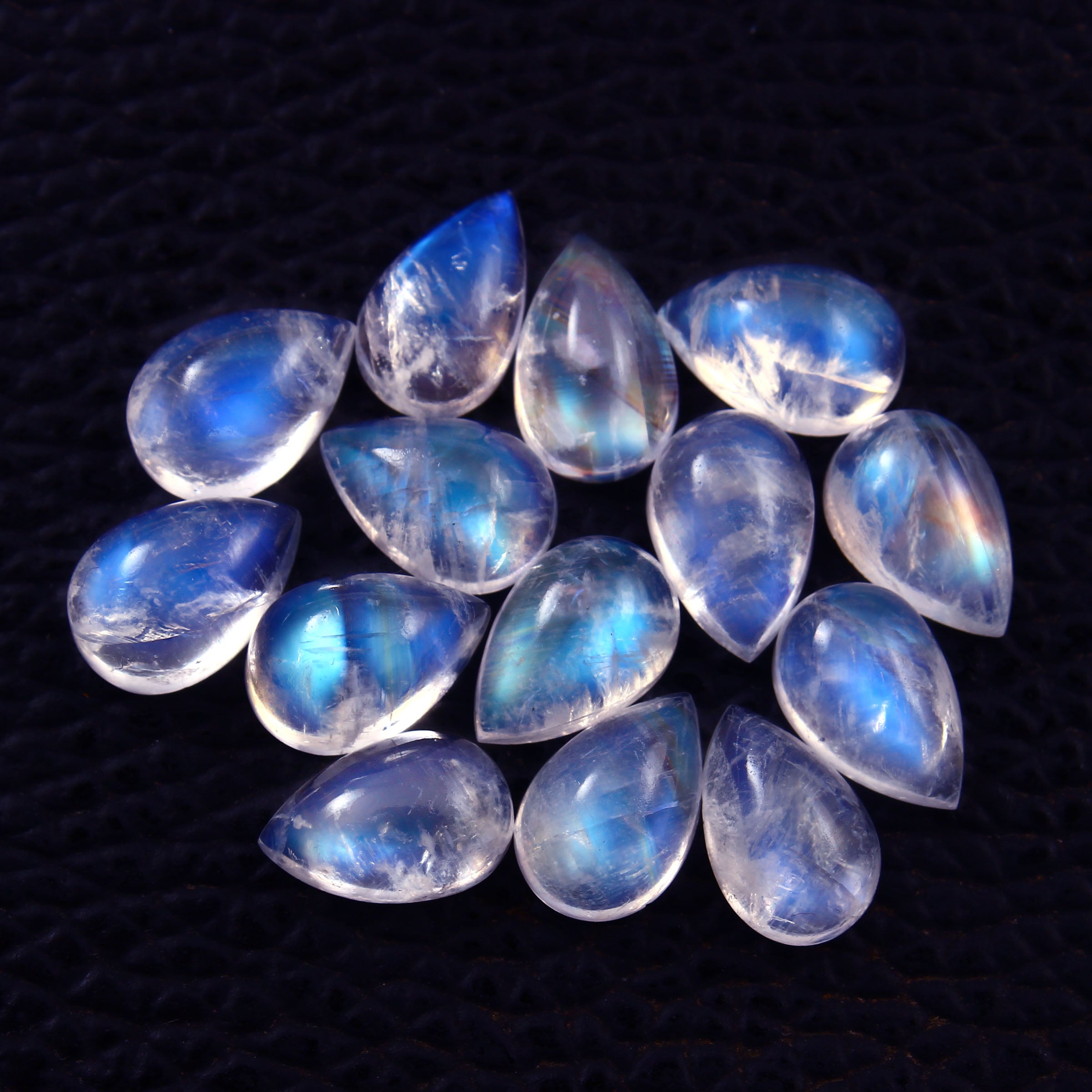 Natural Rainbow Moonstone Pear Cabochon's Loose Gemstone