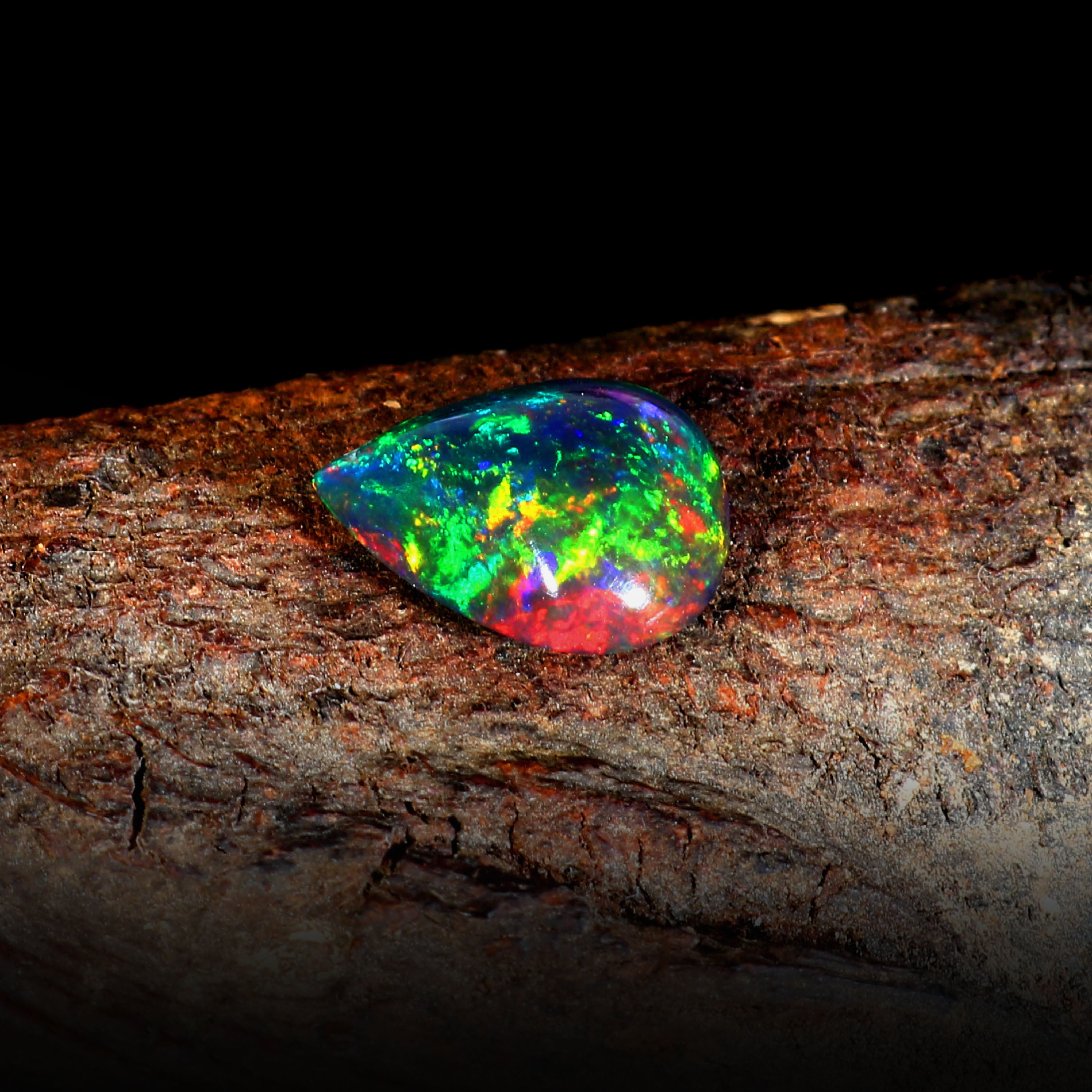 Natural Ethiopian Fire Welo Opal Pear Cabochon Gemstone